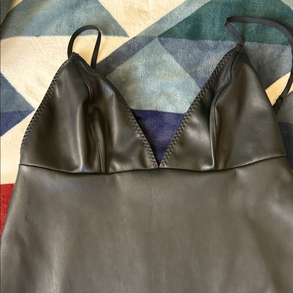 Victoria secret Vegan Leather Spaghetti Strap faux Leather Dress Sm Baby Doll - Picture 4 of 9